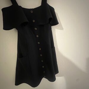Black Off-Shoulder Button-Down Dress
